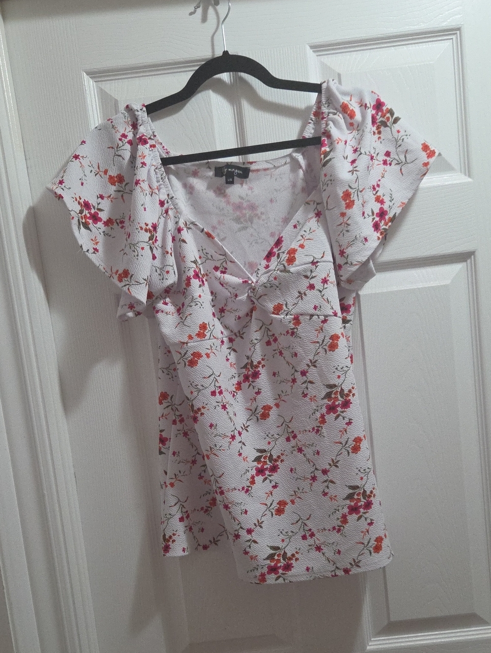 Lightweight White Floral Tie-Front Women's Top